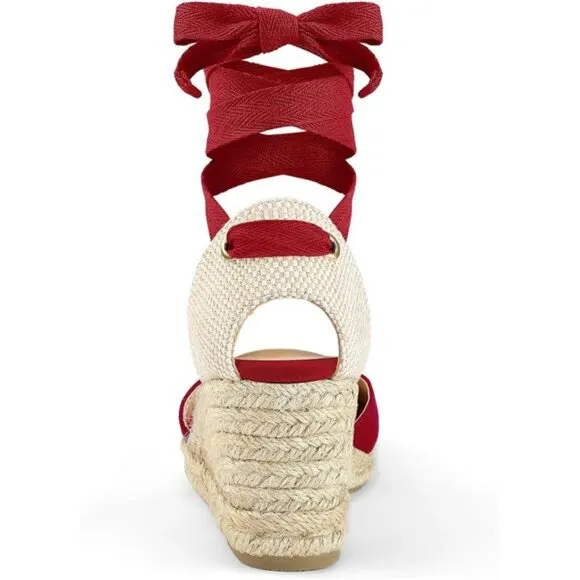 Women's Espadrille Platform Wedge Sandals Red