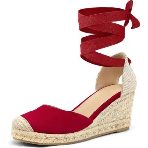 Women's Espadrille Platform Wedge Sandals Red