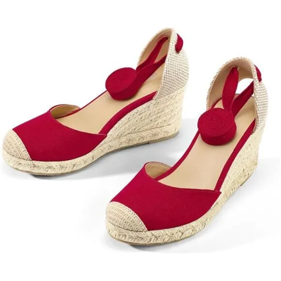 Women's Espadrille Platform Wedge Sandals Red