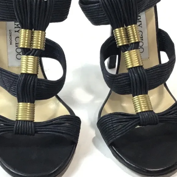 Women’s Jimmy Choo Black/Gold High Heels Sandals Size 36.5