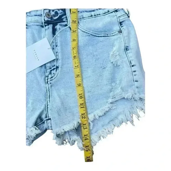 Women's KanCan Acid Wash High Rise Denim Shorts With Frayed Hem Size XL