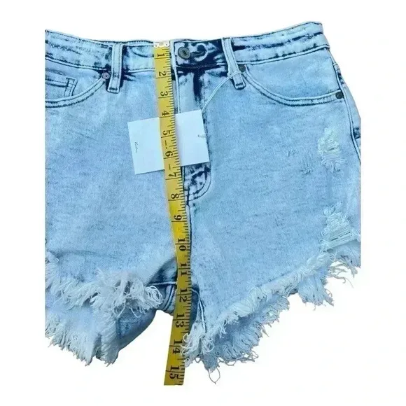 Women's KanCan Acid Wash High Rise Denim Shorts With Frayed Hem Size XL