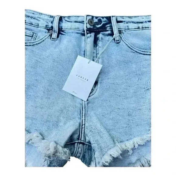 Women's KanCan Acid Wash High Rise Denim Shorts With Frayed Hem Size XL
