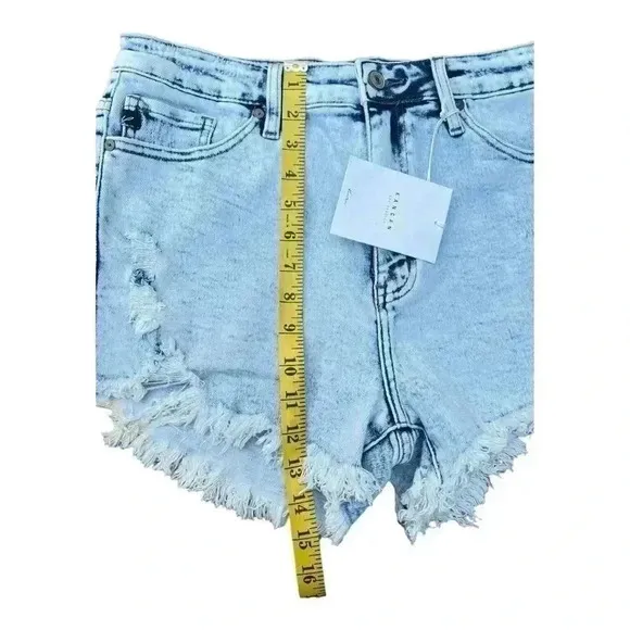 Women's KanCan Acid Wash High Rise Denim Shorts With Frayed Hem Size XL