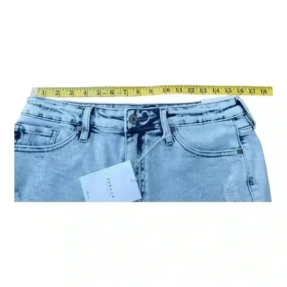 Women's KanCan Acid Wash High Rise Denim Shorts With Frayed Hem Size XL