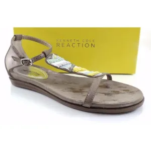 Women's Kenneth Cole Reaction Bon Net T3 Beaded T-Strap Sandals Taupe Size 8.5