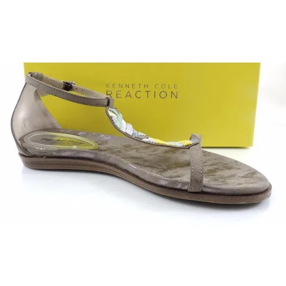 Women's Kenneth Cole Reaction Bon Net T3 Beaded T-Strap Sandals Taupe Size 8.5