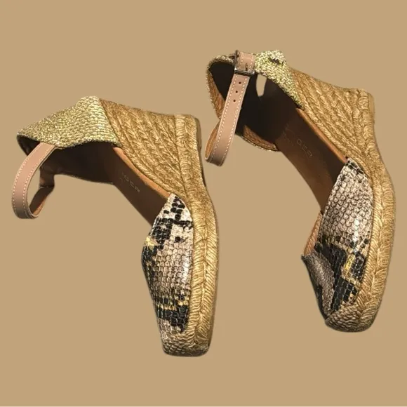 Women's Kurt Geiger Monty Yellow Snake Print Wedge Sandals Size 38