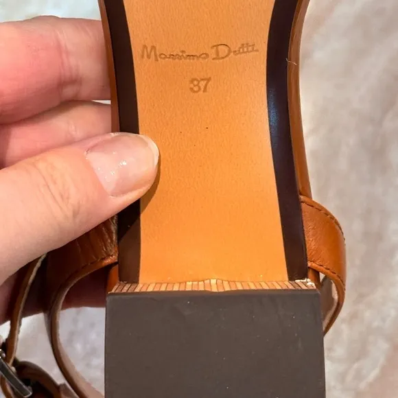 Women’s Massimo Dutti raffia brown leather heeled sandals- Size 37