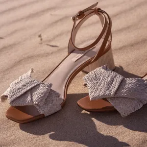 Women’s Massimo Dutti raffia brown leather heeled sandals- Size 37