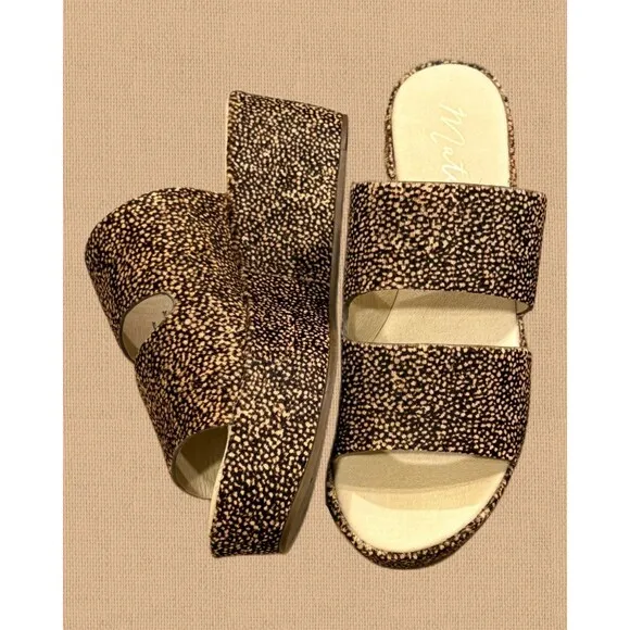 Women’s Matisse Struttin Platform Cow Hair Sandals Brown &amp; Tan Size 9 NWT