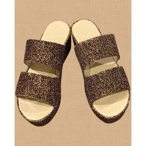 Women’s Matisse Struttin Platform Cow Hair Sandals Brown &amp; Tan Size 9 NWT