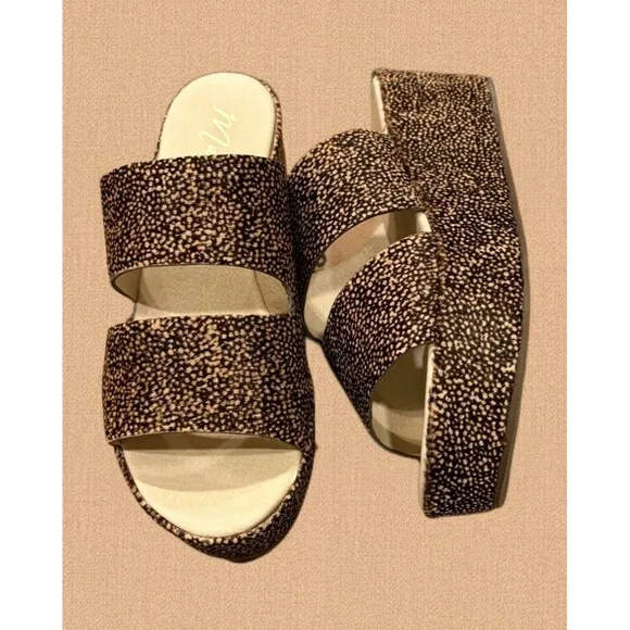 Women’s Matisse Struttin Platform Cow Hair Sandals Brown &amp; Tan Size 9 NWT
