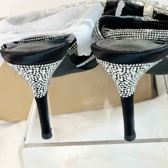 Women's Mesh Bow Lace Up Rhinestones Strap Heel Sandals 11 Rhinestone Wedding