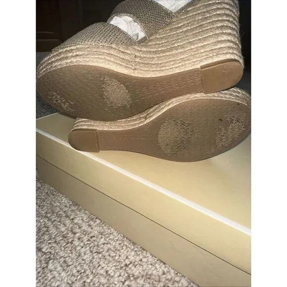 Womens Michael Kors Gold Espadrille Wedge Sandals Size US 6 EUC