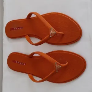 Women's Prada Orange Logo Flip Flop Sandals Pool slides Sz EU 39 US 9