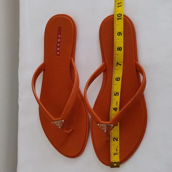 Women's Prada Orange Logo Flip Flop Sandals Pool slides Sz EU 39 US 9