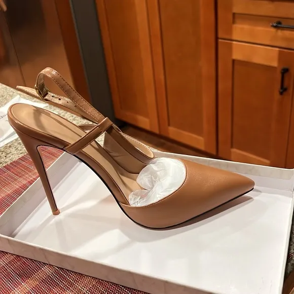 Women's Pumps Pointed Toe Stiletto Ankle Strap High Heel Slingback Sandals Nude