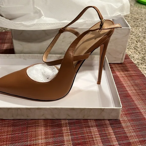 Women's Pumps Pointed Toe Stiletto Ankle Strap High Heel Slingback Sandals Nude