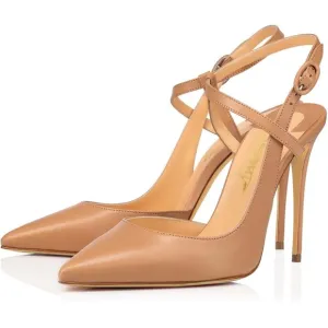 Women's Pumps Pointed Toe Stiletto Ankle Strap High Heel Slingback Sandals Nude