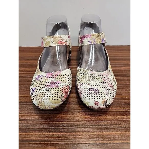 Women's Rockport‎ 9M Cobb Hill Floral Leather Perforated Judson Sling Sandal