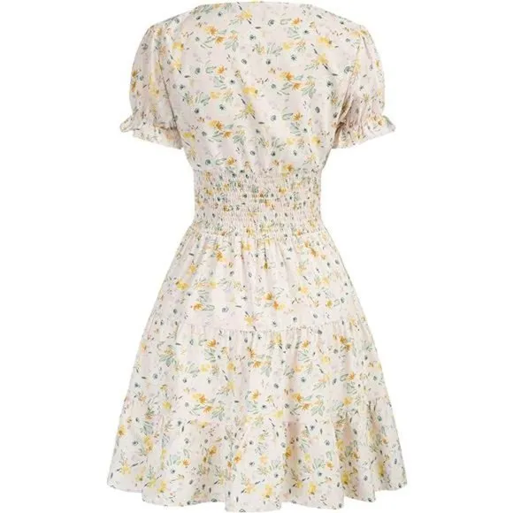 Women's Smocked Waist Dress Square Neck, Pink#floral