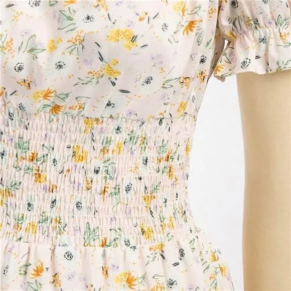 Women's Smocked Waist Dress Square Neck, Pink#floral