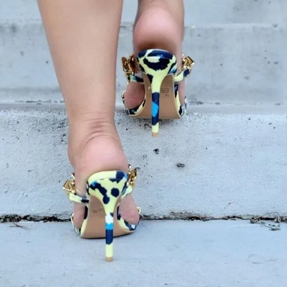 Women's  Strappy Slip On High Heels Sandals Leopard Color