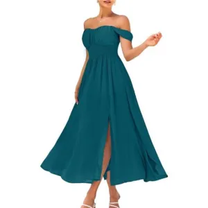 Women's Summer Solid Flowy A Line Dresses Peacock Blue