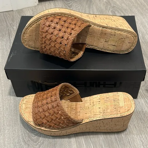 Women’s Wedge Sandals House of Harlow 1960 Cognac Cork Woven Size 7