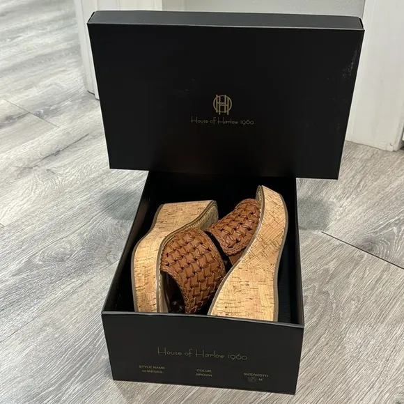 Women’s Wedge Sandals House of Harlow 1960 Cognac Cork Woven Size 7