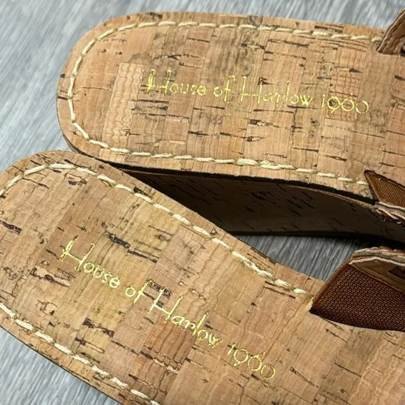Women’s Wedge Sandals House of Harlow 1960 Cognac Cork Woven Size 7