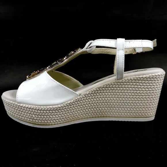Women's white leather platform wedge sandals