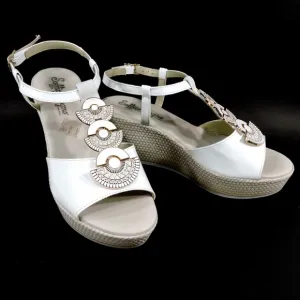 Women's white leather platform wedge sandals