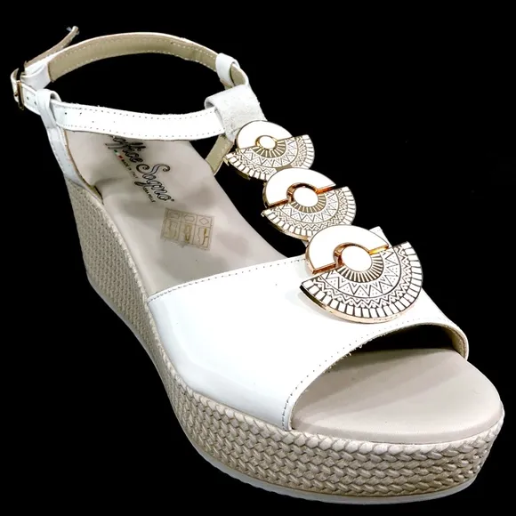Women's white leather platform wedge sandals