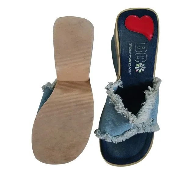 Womens Y2K BC Footwear Denim Platform Wedge Sandals 8