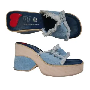 Womens Y2K BC Footwear Denim Platform Wedge Sandals 8