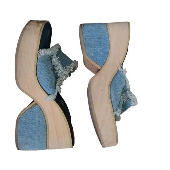 Womens Y2K BC Footwear Denim Platform Wedge Sandals 8