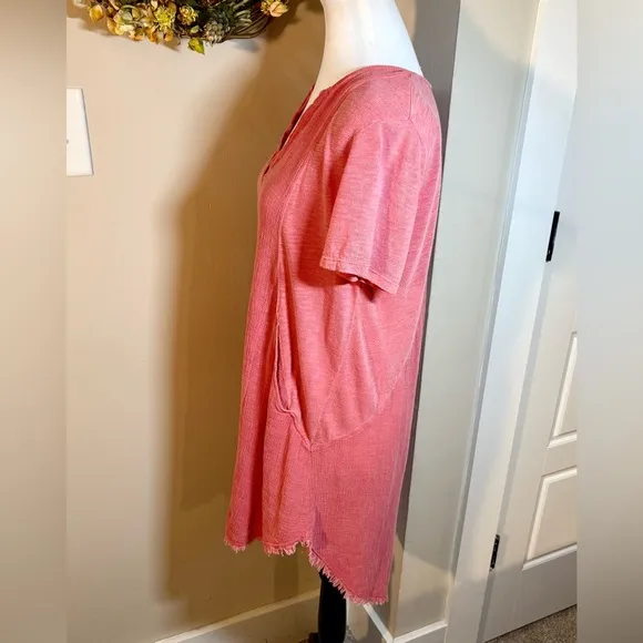 XCVI Edlyn Lightweight Gauze Blend Curved Hem V-Neck Dress w/Pockets NWT Sz S