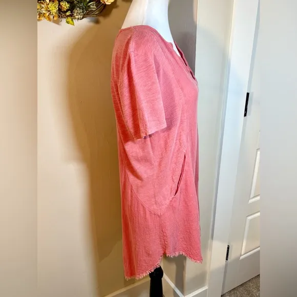 XCVI Edlyn Lightweight Gauze Blend Curved Hem V-Neck Dress w/Pockets NWT Sz S