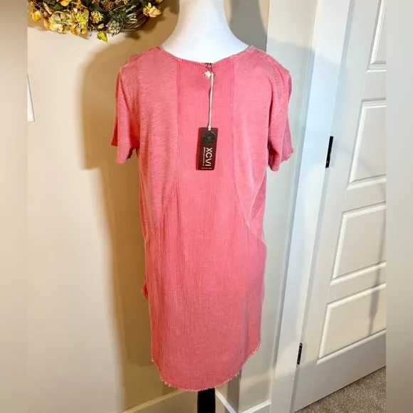 XCVI Edlyn Lightweight Gauze Blend Curved Hem V-Neck Dress w/Pockets NWT Sz S