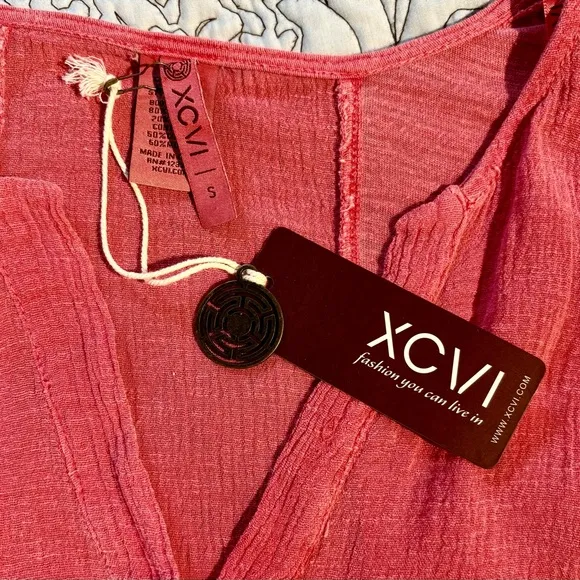 XCVI Edlyn Lightweight Gauze Blend Curved Hem V-Neck Dress w/Pockets NWT Sz S