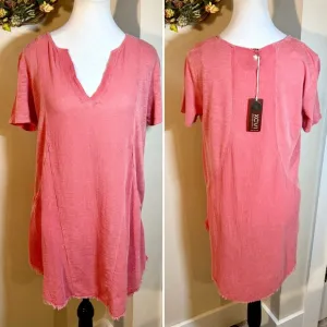 XCVI Edlyn Lightweight Gauze Blend Curved Hem V-Neck Dress w/Pockets NWT Sz S