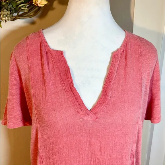 XCVI Edlyn Lightweight Gauze Blend Curved Hem V-Neck Dress w/Pockets NWT Sz S