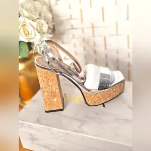 XIEDA Women's Silver Cork Platform  Sandals Size 7