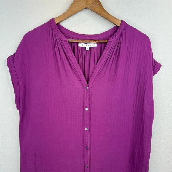 Xirena XS Purple Button-Down Shirt Dress MIDI Women Oversized