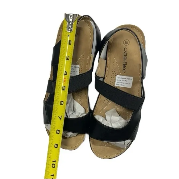 Xtra-Flex size 8W women’s black elastic strap sandals. Brand new never worn!