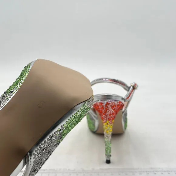 XYD Rainbow Pointed Toe Pumps Rhinestones Slingback High Heels Sandal Dress Shoe