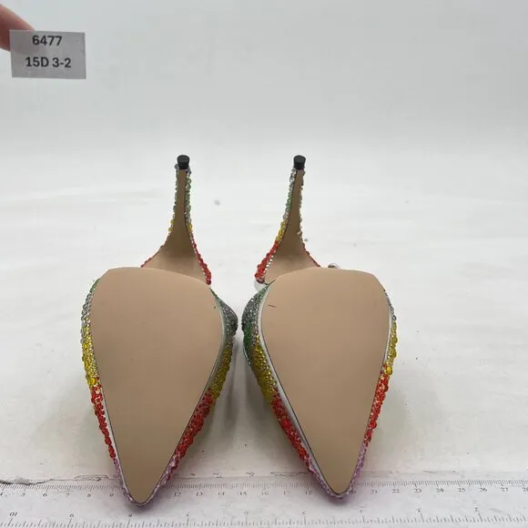 XYD Rainbow Pointed Toe Pumps Rhinestones Slingback High Heels Sandal Dress Shoe