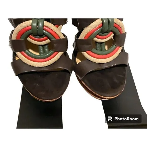 Y2K LAMB Leather Suede Stiletto Sandals Model Zed Mod Platform Stacked 6.5 w Box
